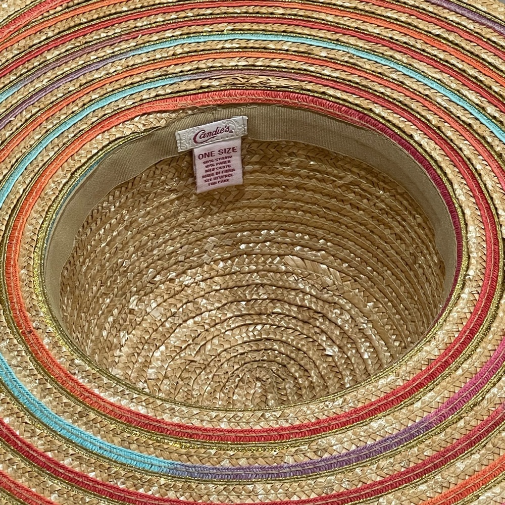 Candies Wide Brim Floppy Straw Hat Tan Multicolor One Size Packable Lightweight - Picture 10 of 10